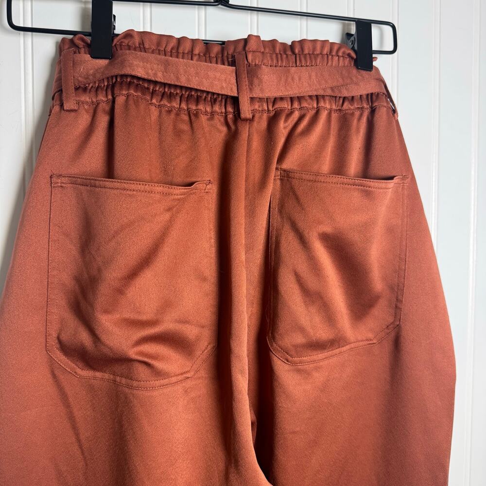 Abercrombie & Fitch Paperbag High-Waist Pull-On Satin Pants Rust Orange Womens L - Picture 6 of 10
